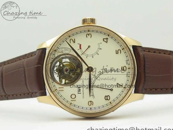 MIROTIME 1222 Portuguese Tourbillon IW504602 RG ZF Best Edition White Dial on Brown Leather Strap Stretchable 7178